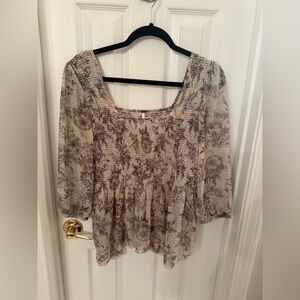 Free People Square Neckline Chiffon Printed Top